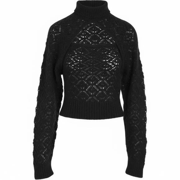 NAADAM Black Luxe Cashmere Wool Knit Two Piece Set Tank Bolero Sweater XS - Picture 2 of 4